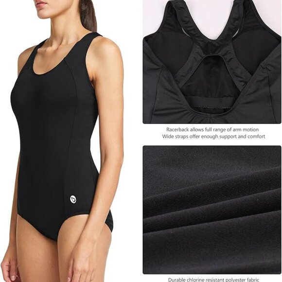 Baleaf Swimsuit Conservative Training Racerback Black UPF 50+ Size 2XL #2188 - Picture 4 of 4